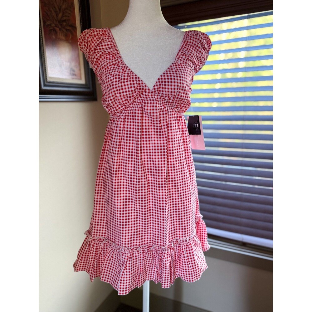 Red and White Gingham Checkered Celebrity Pink XS Dress NWT